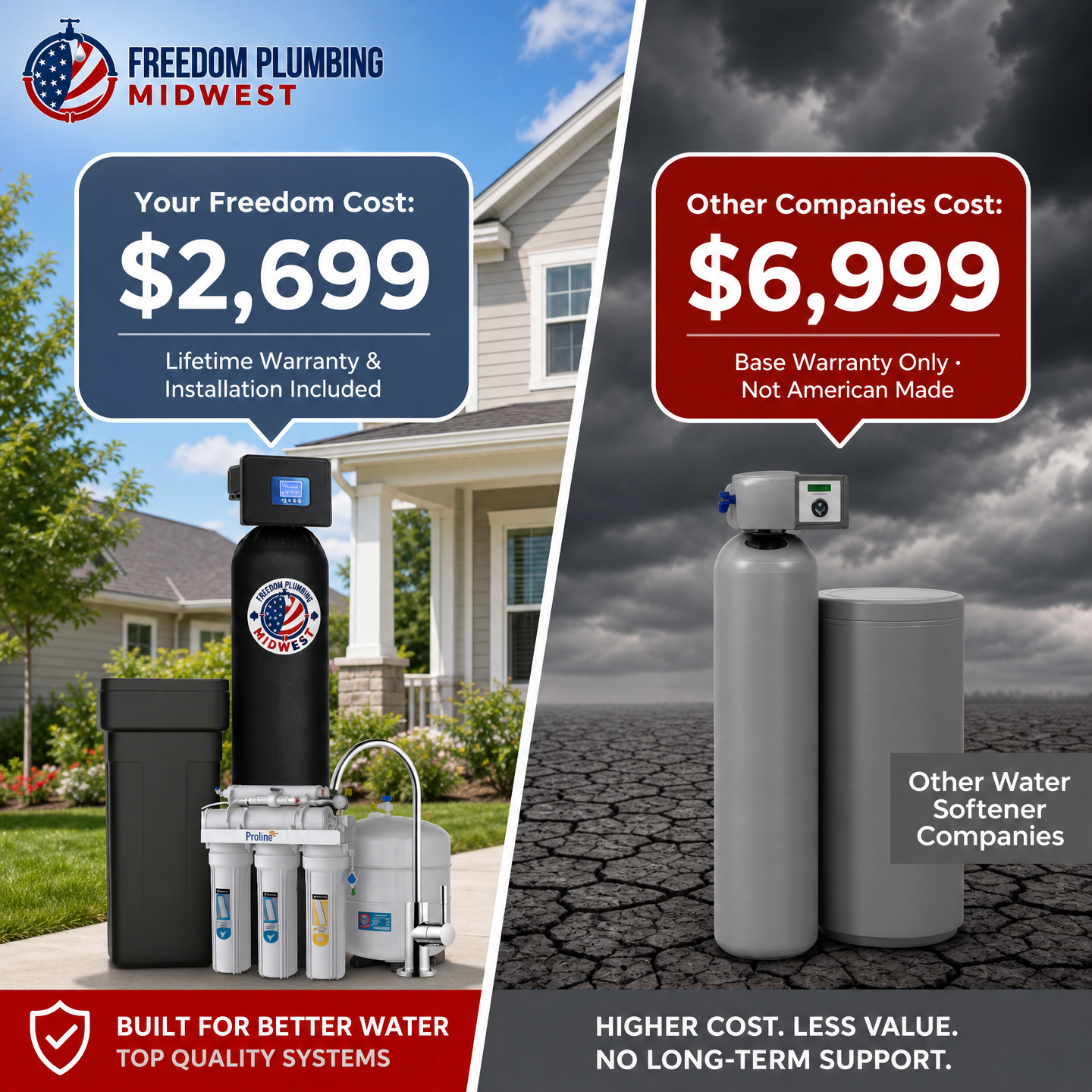 Freedom Plumbing water-treatment value-comparison ad built by Shepherd